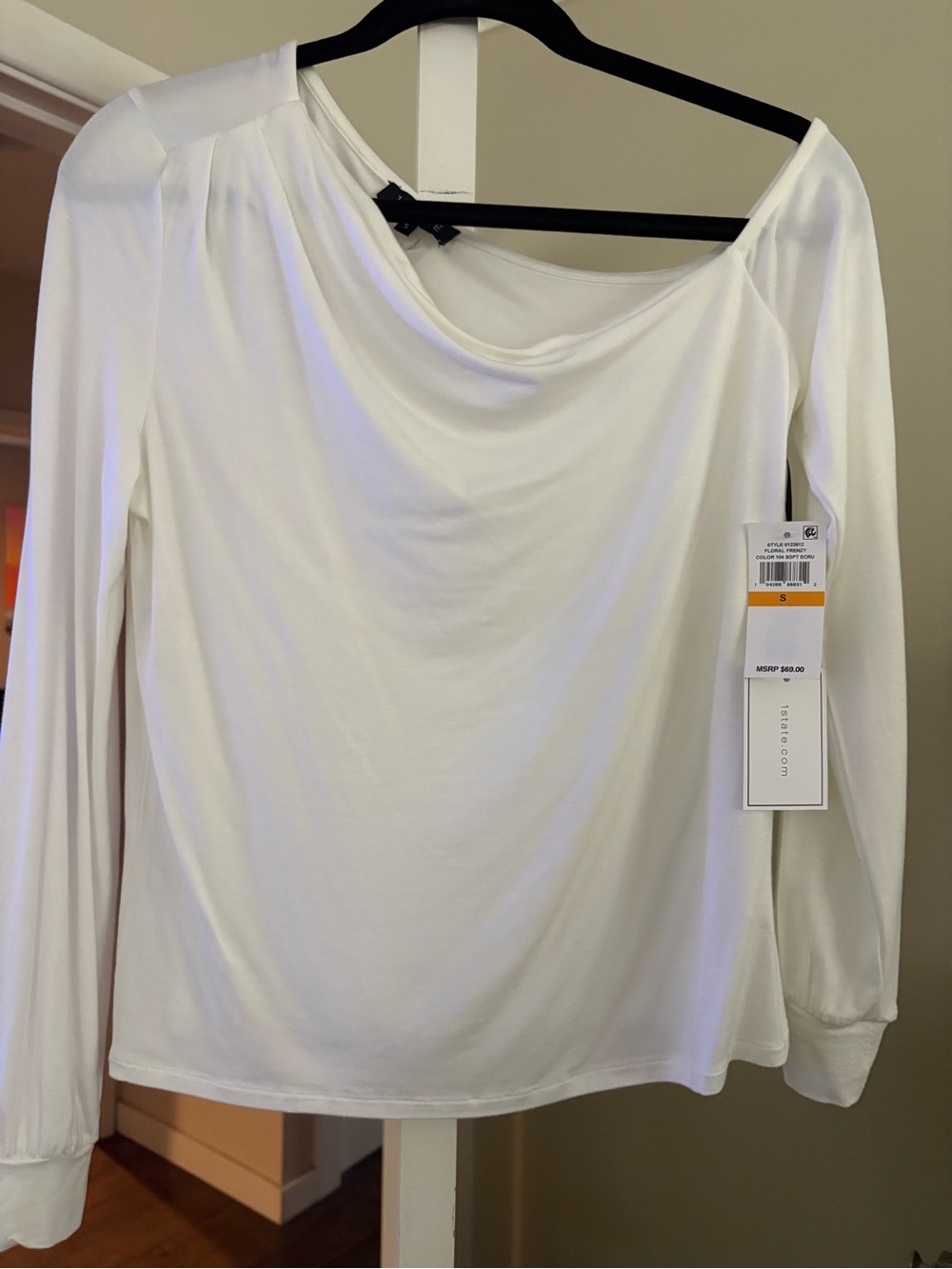 White Long-Sleeve Draped Neck Tee - 1-State